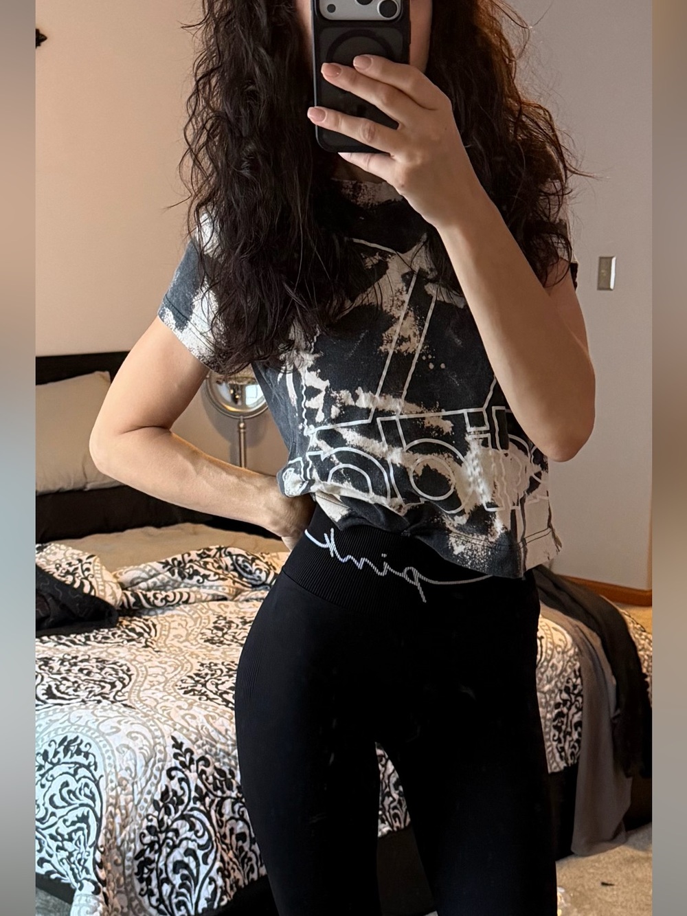 adidas Xsmall Black tie dye Cropped Graphic Tee
